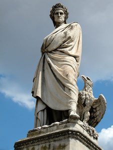 Dante's tomb. Statue of Dante by Santa Croce Church